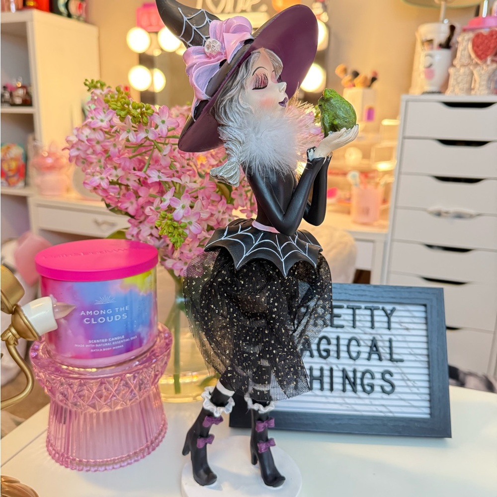 NEW Halloween Witch Decor - Charming Witch Figurine with Black and Pink Accents